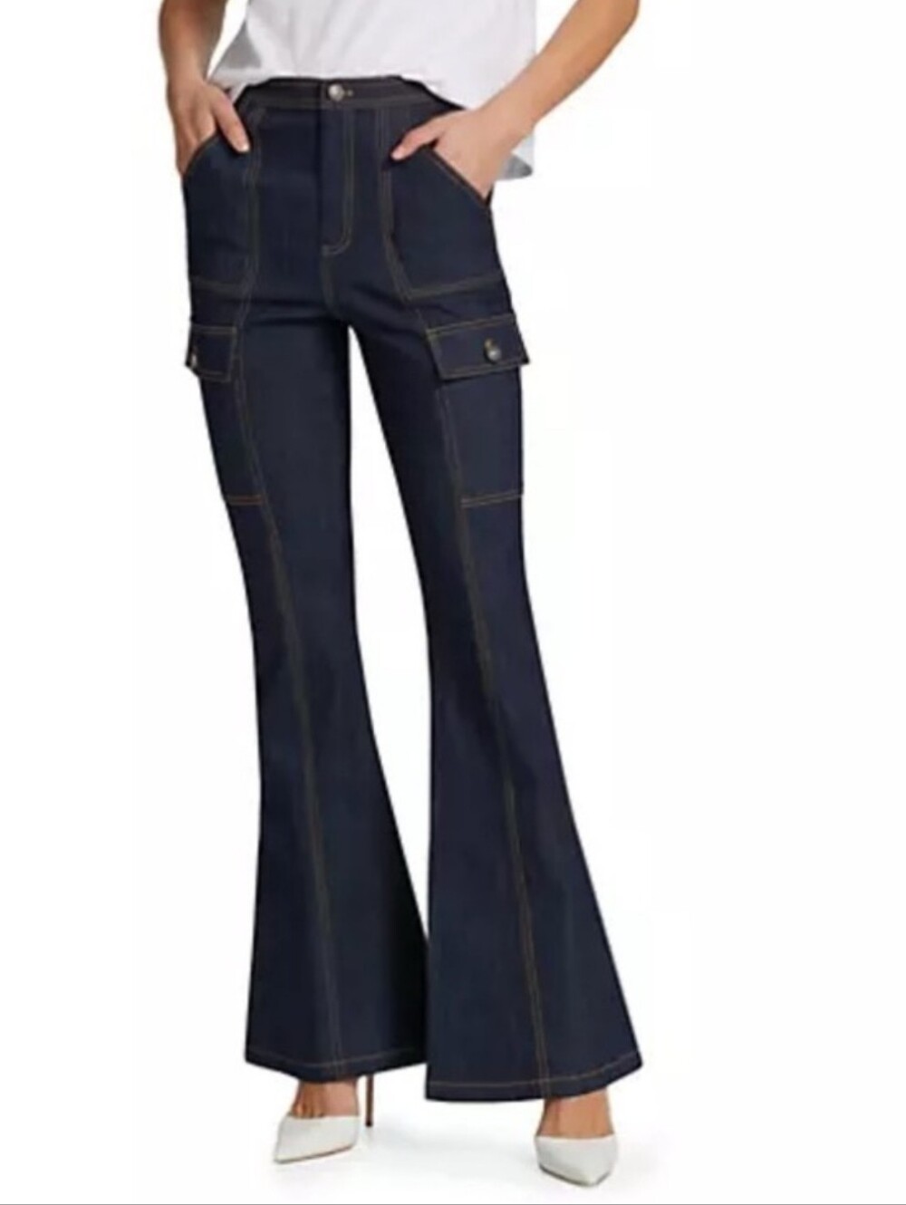 Cinq à Sept Maurice High-Rise Stretch Flare Cargo Jeans Size 12